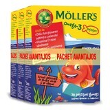 Package Gummy fish with Omega-3 lemon and strawberry flavor, 3 x 36 jellies, Moller's
