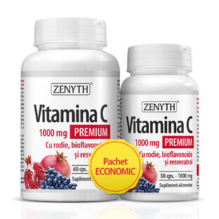 Premium Vitamin C with pomegranate, bioflavonoids and resveratrol 1000 mg, 60 + 30 capsules, Zenyth Premium Vitamin C with pomegranate, bioflavonoids and resveratrol 1000 mg, 60 + 30 capsules, Zenyth