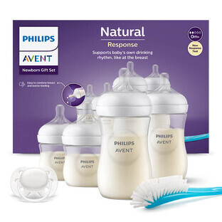 Avent Natural Response, set of 4 sensitive bottles + cleaning brush + ultra soft pacifier, SCD838/11