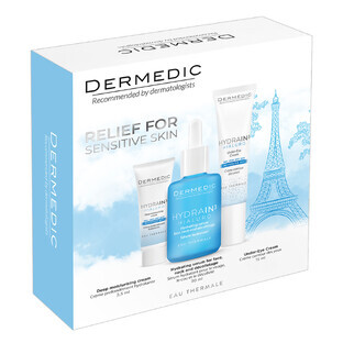 Kit Dermedic Hydrain 3 Hialuro, siero idratante per viso, collo e décolleté, pelle secca, 30 ml + crema contorno occhi, 15 ml + crema idratante profonda, 2,5 ml Kit Dermedic Hydrain 3 Hialuro, siero idratante per viso, collo e décolleté, pelle secca, 30 ml + crema contorno occhi, 15 ml + crema idratante profonda, 2,5 ml