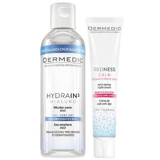 Set Dermedic Redness Calm, anti-wrinkle night cream, 40 ml + Hydrain 3 Hialuro, micellar fluid H2O, 100 ml Set Dermedic Redness Calm, anti-wrinkle night cream, 40 ml + Hydrain 3 Hialuro, micellar fluid H2O, 100 ml