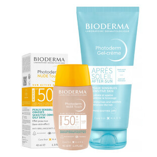 Set Bioderma Photoderm, fondotinta minerale effetto nudo, leggero, SPF 50+, 40 ml + gel-crema lenitivo per prolungare l'abbronzatura, 100 ml Set Bioderma Photoderm, fondotinta minerale effetto nudo, leggero, SPF 50+, 40 ml + gel-crema lenitivo per prolungare l'abbronzatura, 100 ml