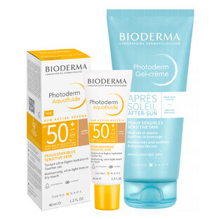 Set Bioderma Photoderm, fluido solare ultraleggero, scuro, SPF 50+, 40 ml + gel-crema lenitiva per l'abbronzatura, 100 ml Set Bioderma Photoderm, fluido solare ultraleggero, scuro, SPF 50+, 40 ml + gel-crema lenitiva per l'abbronzatura, 100 ml
