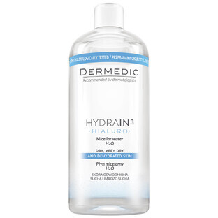 Dermedic Hydrain 3 Hyaluro, micellar liquid H2O, dehydrated and dry skin, 500 ml