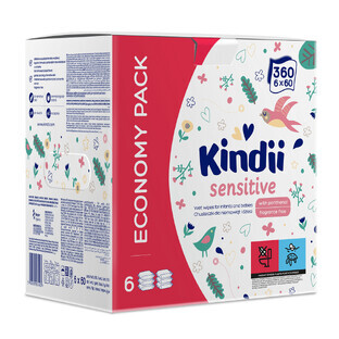 Kindii Sensitive wet wipes for babies and children, 6 x 60 pcs