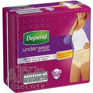 DEPEND MAXIMUM L for women 1×9 pcs, elastic bottom, hip circumference 95-130 cm