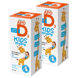 Set ApoD3 Kids Drops, vitamin D3 600 IU for children from 1 year, 2 x 10 ml