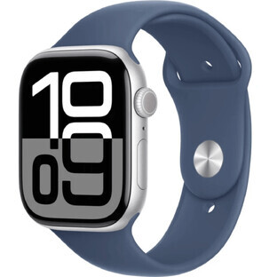 Apple Watch Series 10 GPS + Cellular 46mm Silver aluminum case with denim sport band - M/L