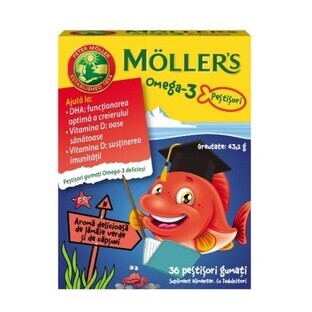 Omega-3 fish with lime and strawberry flavour, 36 jellies, Möller's
