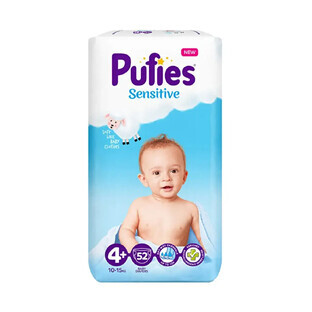 Diaper Pufies Sensitive, 4+ Maxi+, Maxi Pack, 10-15 kg, 52 pieces