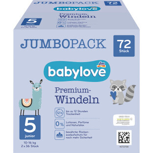 Babylove Premium jumbo diapers number 5, 72 pcs