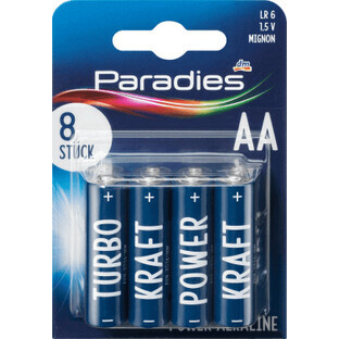 Paradies AA alkaline batteries, 8 pcs