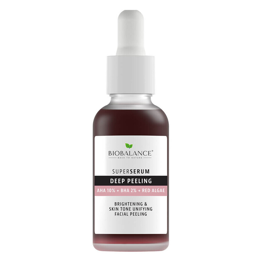 Super Deep Exfoliating Serum with AHA 10% + BHA 2% + Red Algae Extract, for Brightening and Smoothing Skin, Bio Balance, 30 ml