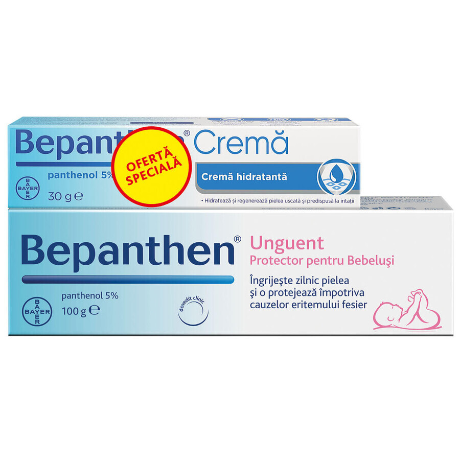 Bepanthen Diaper Rash Ointment, 100 g + Bepanthen Panthenol 5% Cream, 30 g, Bayer
