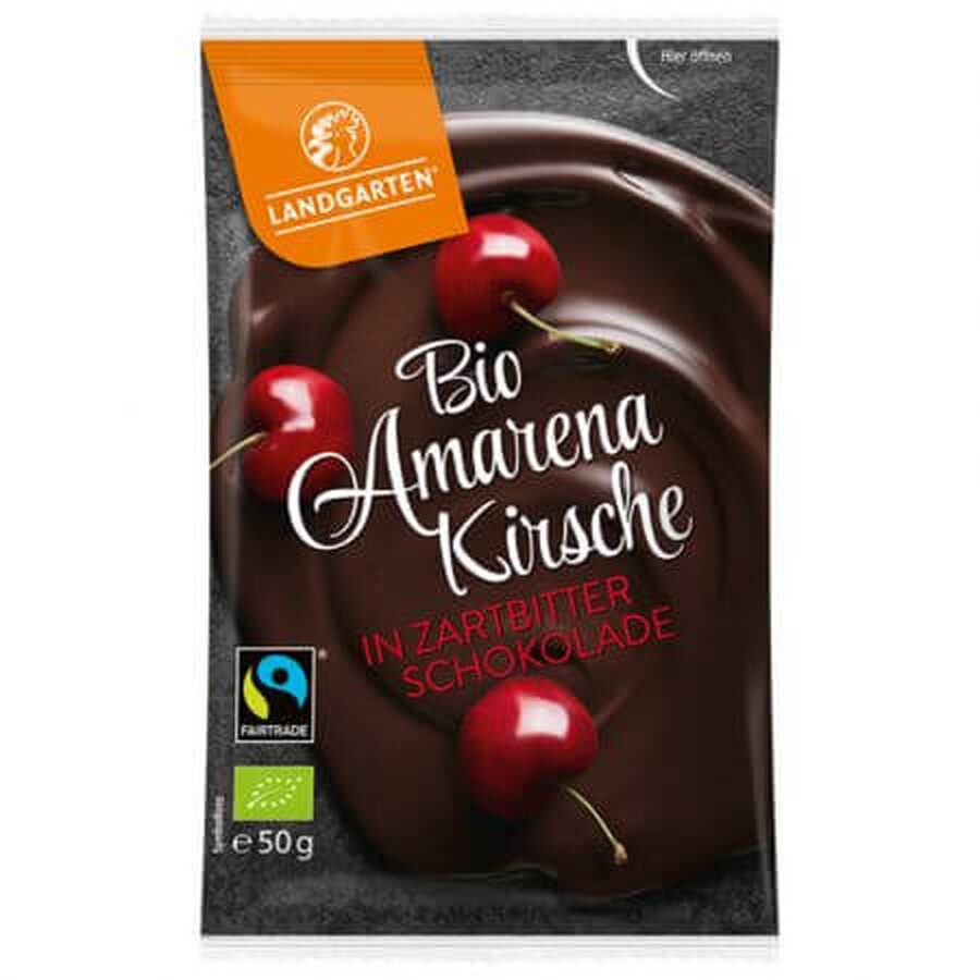 Organic bitter cherries wrapped in dark chocolate, 50 g, Landgarten