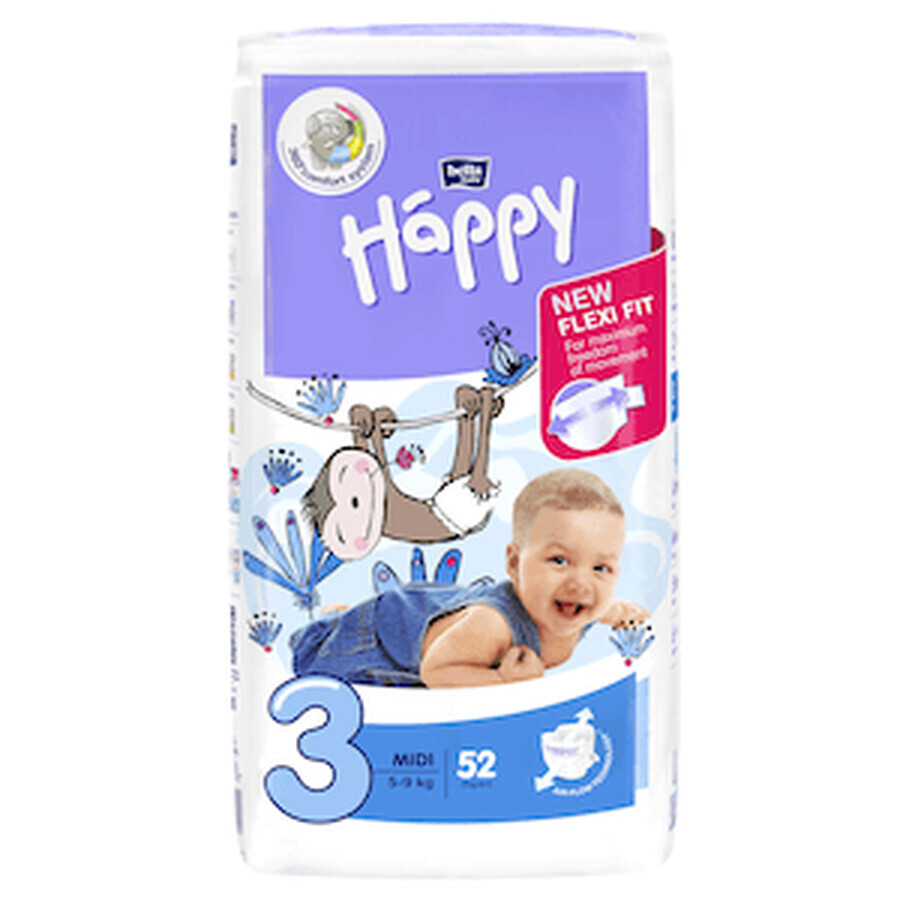 Diaper Midi, No. 3, 5 - 9 kg, 70 pcs, Happy Diaper Midi, No. 3, 5 - 9 kg, 70 pcs, Happy