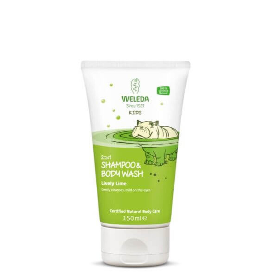 Children's 2 in 1 lime shower gel and shampoo, 150 ml, Weleda