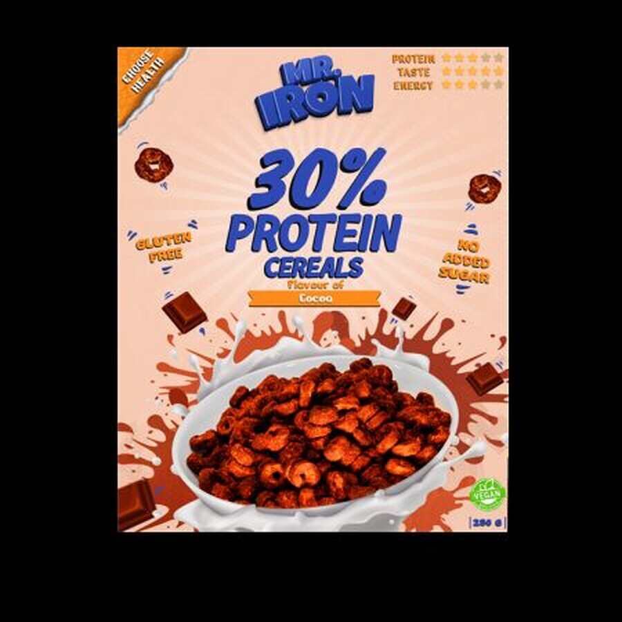 Chocolate protein cereal, vegan, sugar-free and gluten-free, 250 g, Mister Iron