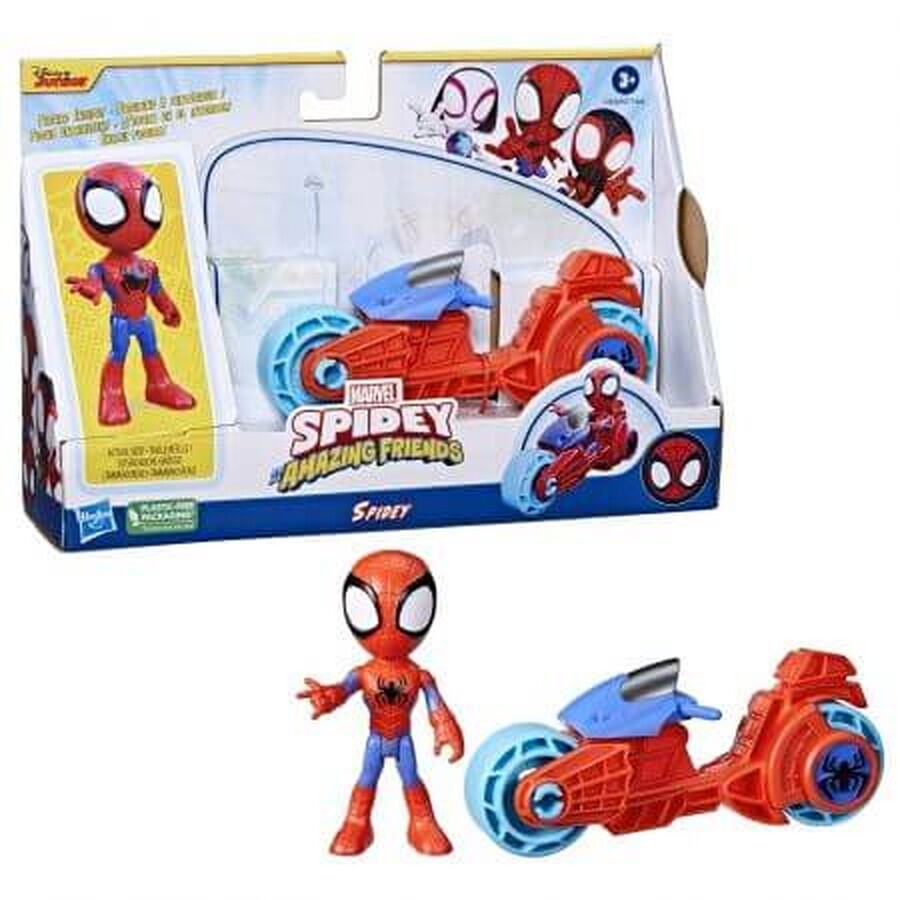 Spidey Friends Extraordinaire Motorcycle and Spidey Figure Set, 10 cm, Hasbro