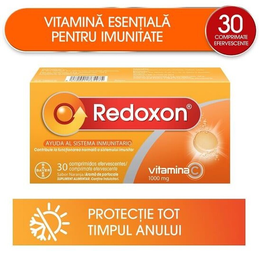 Redoxon 1000 mg vitamin C with orange flavour, 30 effervescent tablets, Bayer