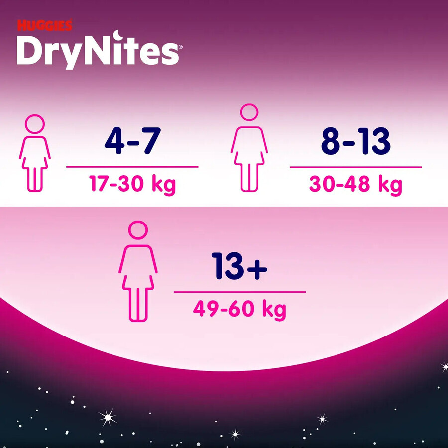 Huggies DryNites, nachtslipje voor meisjes, 8-13 jaar, 30-48 kg, 9 stuks