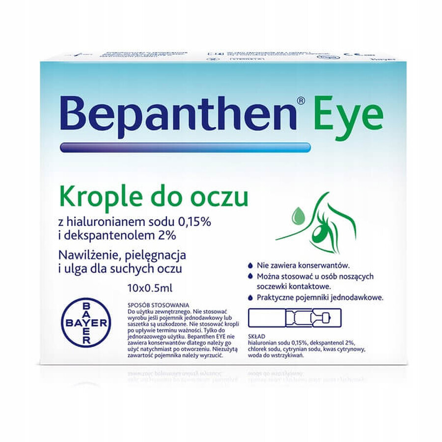 Bepanthen Picături pentru ochi, 0,5 ml x 10 recipiente unidoză Bepanthen Picături pentru ochi, 0,5 ml x 10 recipiente unidoză