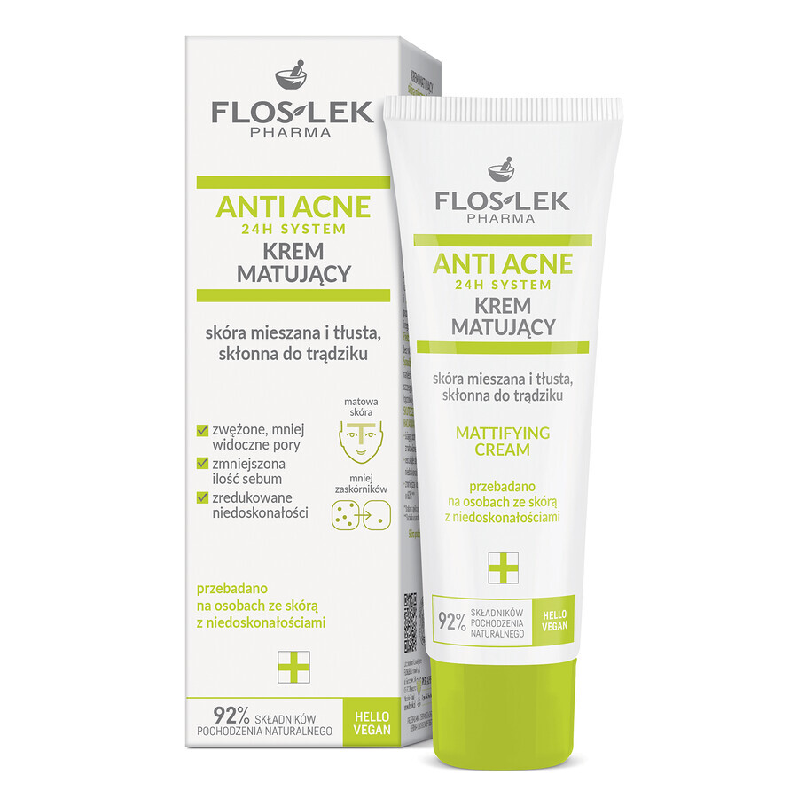 Buy Flos-lek Anti Acne Anti Acne 24h System, Mattifying cream, combination and oily skin, prone to acne, 50 ml Broken packaging Flos-lek Anti Acne Anti Acne 24h System, Mattifying cream, combination and oily skin, prone to acne, 50 ml Broken packaging