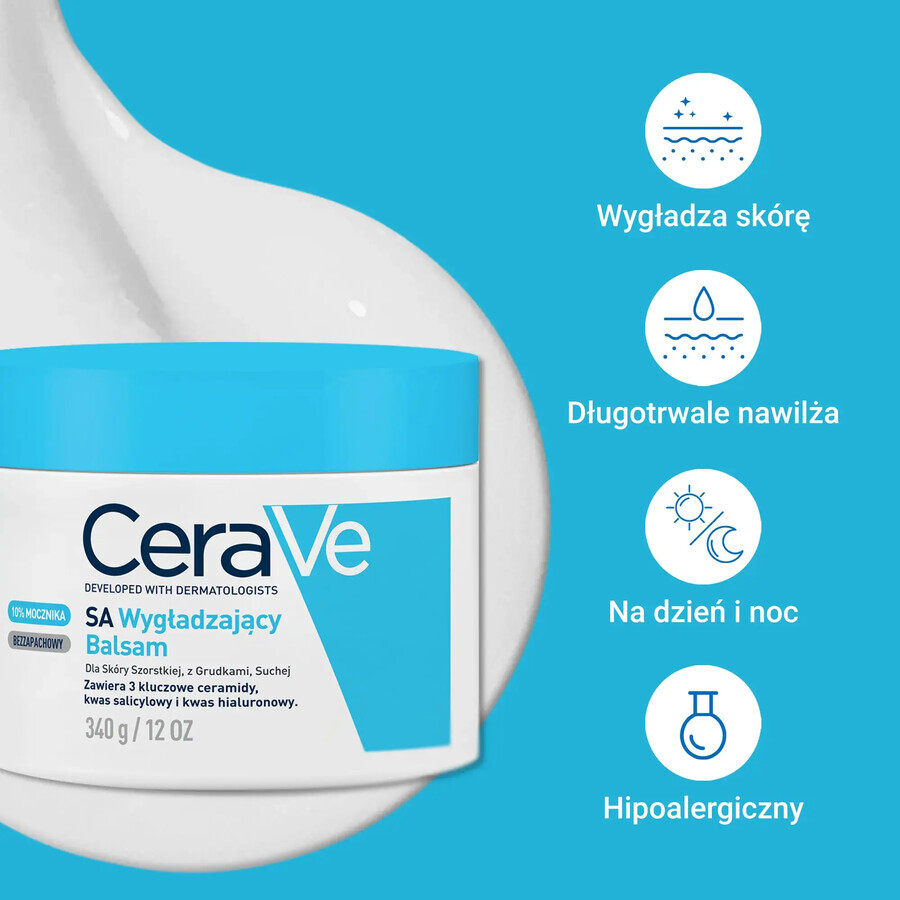 CeraVe SA, gladmakende balsem met ceramiden, ruwe, bobbelige en droge huid, 340 ml