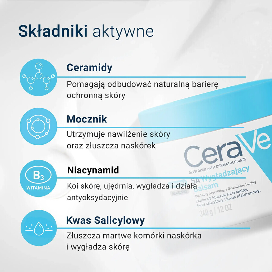 CeraVe SA, gladmakende balsem met ceramiden, ruwe, bobbelige en droge huid, 340 ml