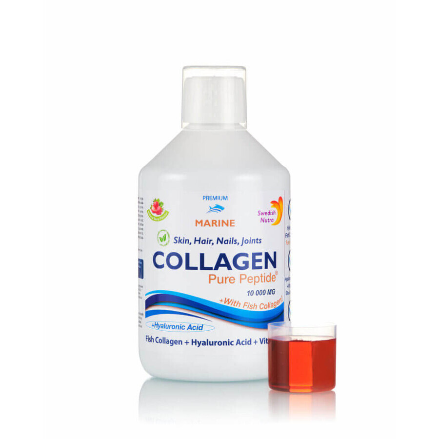 Hydrolyzed Liquid Marine Collagen type 1 and 3 with 10,000 mg + Biotin + Hyaluronic Acid, 500 ml, Swedish Nutra
