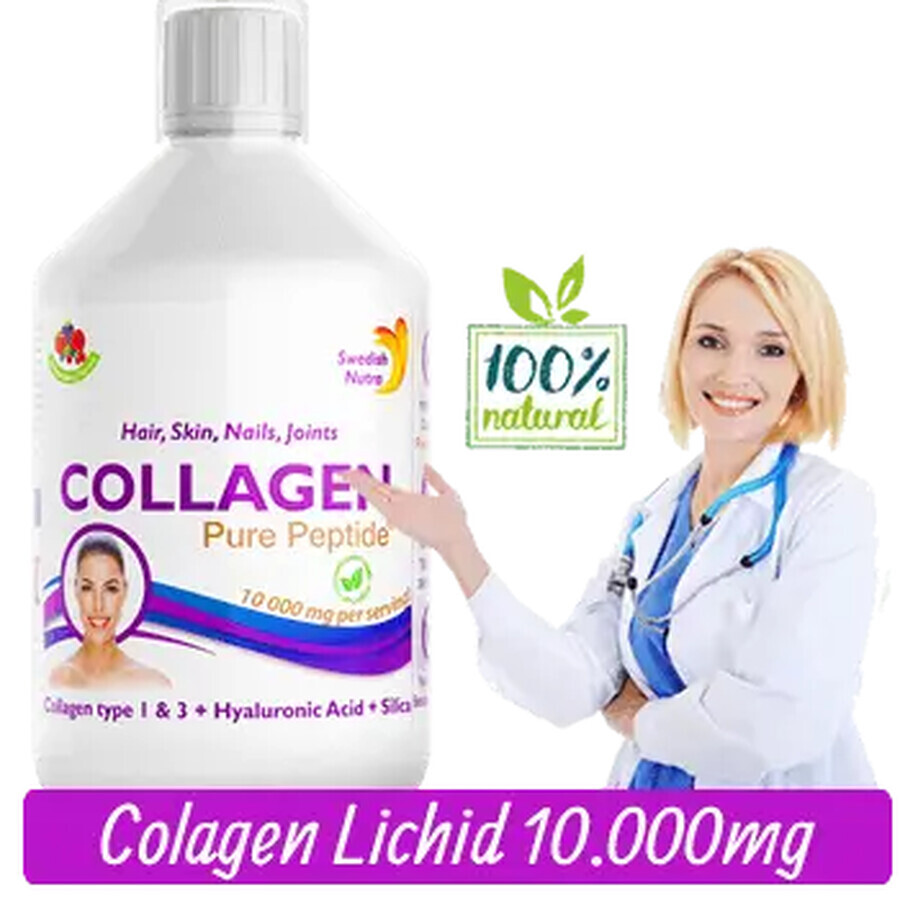 Hydrolyzed Liquid Marine Collagen type 1 and 3 with 10,000 mg + Biotin + Hyaluronic Acid, 500 ml, Swedish Nutra