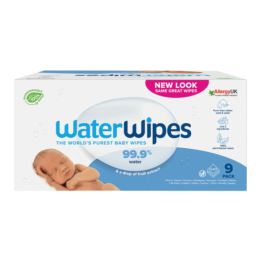 WaterWipes Bio, toallitas húmedas, a base de agua, desde el nacimiento, 9 x 60 unidades ENVASE DEFECTUADO WaterWipes Bio, toallitas húmedas, a base de agua, desde el nacimiento, 9 x 60 unidades ENVASE DEFECTUADO