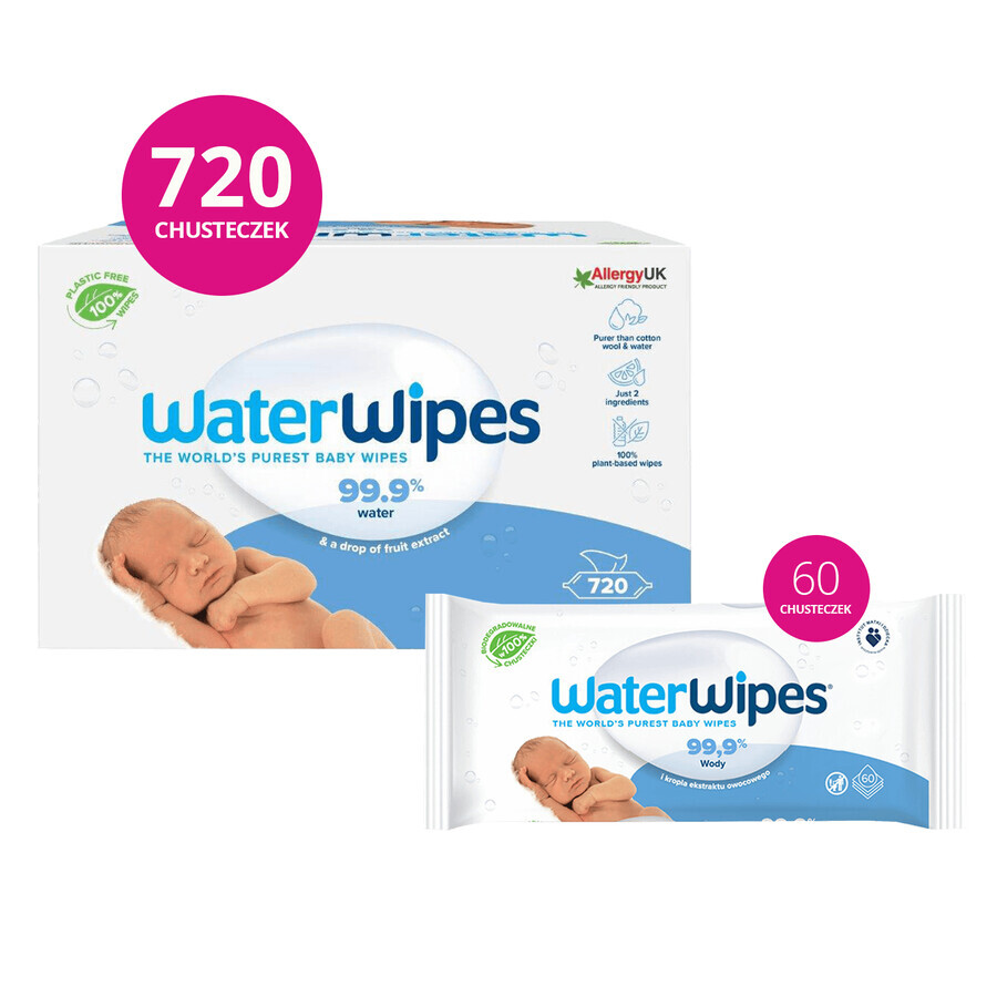 WaterWipes Bio, vochtige doekjes op waterbasis, vanaf de geboorte, 12 x 60 stuks DEFECTED PACKAGING WaterWipes Bio, vochtige doekjes op waterbasis, vanaf de geboorte, 12 x 60 stuks DEFECTED PACKAGING