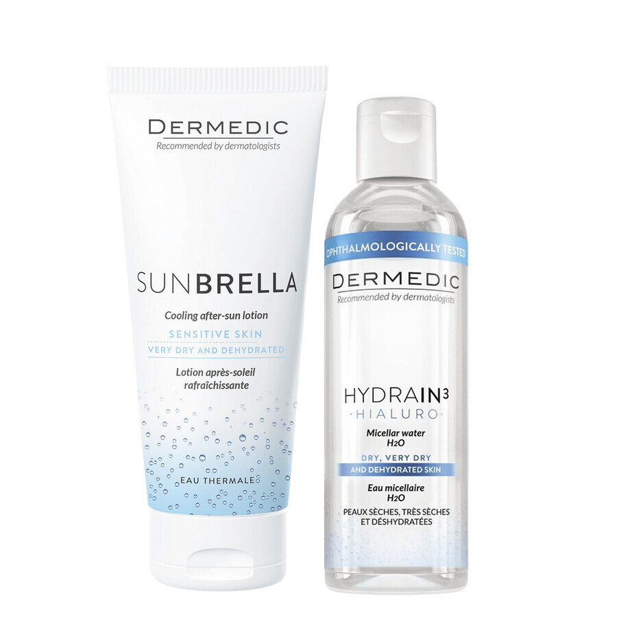 Dermedic Sunbrella Set, Refreshing after sunbathing lotion, 200 ml + H2O micellar lotion, dehydrated and dry skin, 100 ml