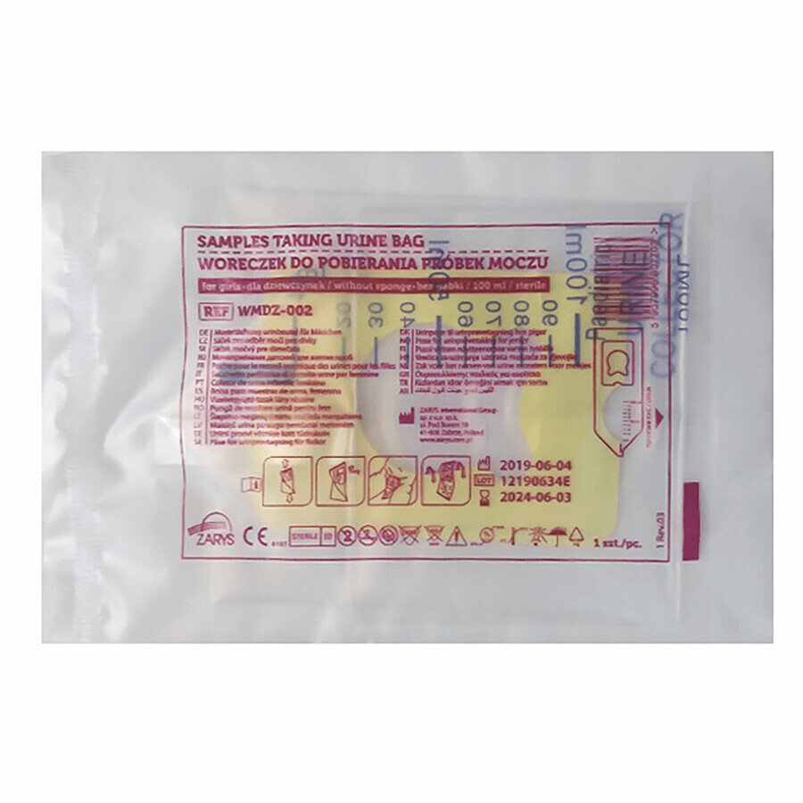 Zarys, pungă de colectare a urinei, pentru fete, fără burete, 100 ml, 1 buc Zarys, pungă de colectare a urinei, pentru fete, fără burete, 100 ml, 1 buc
