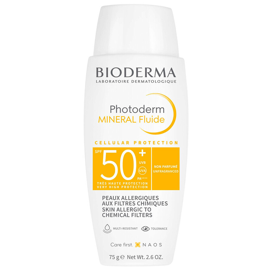 Set Bioderma Photoderm Mineral Fluide, fluido minerale protettivo, SPF 50+, 75 g + gel-crema lenitivo abbronzante, 100 ml