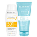 Set Bioderma Photoderm Mineral Fluide, fluido minerale protettivo, SPF 50+, 75 g + gel-crema lenitivo abbronzante, 100 ml