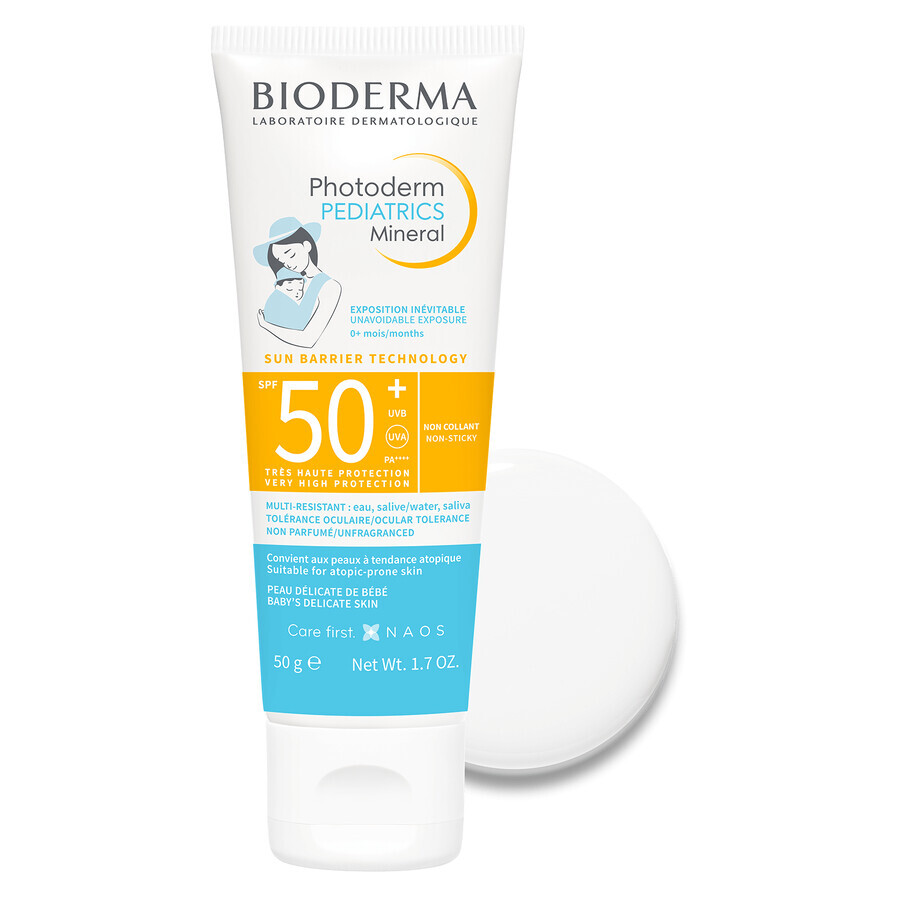 Set Bioderma Photoderm Pediatrics, fluido minerale per bambini, per pelli sensibili e allergiche, SPF 50+, 50 g + gel-crema lenitivo per prolungare l'abbronzatura, 100 ml