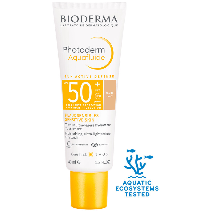 Set Bioderma Photoderm Aquafluide, protezione solare ultraleggera per pelli normali, leggera, SPF 50+, 40 ml + gel-crema lenitivo per prolungare l'abbronzatura, 100 ml