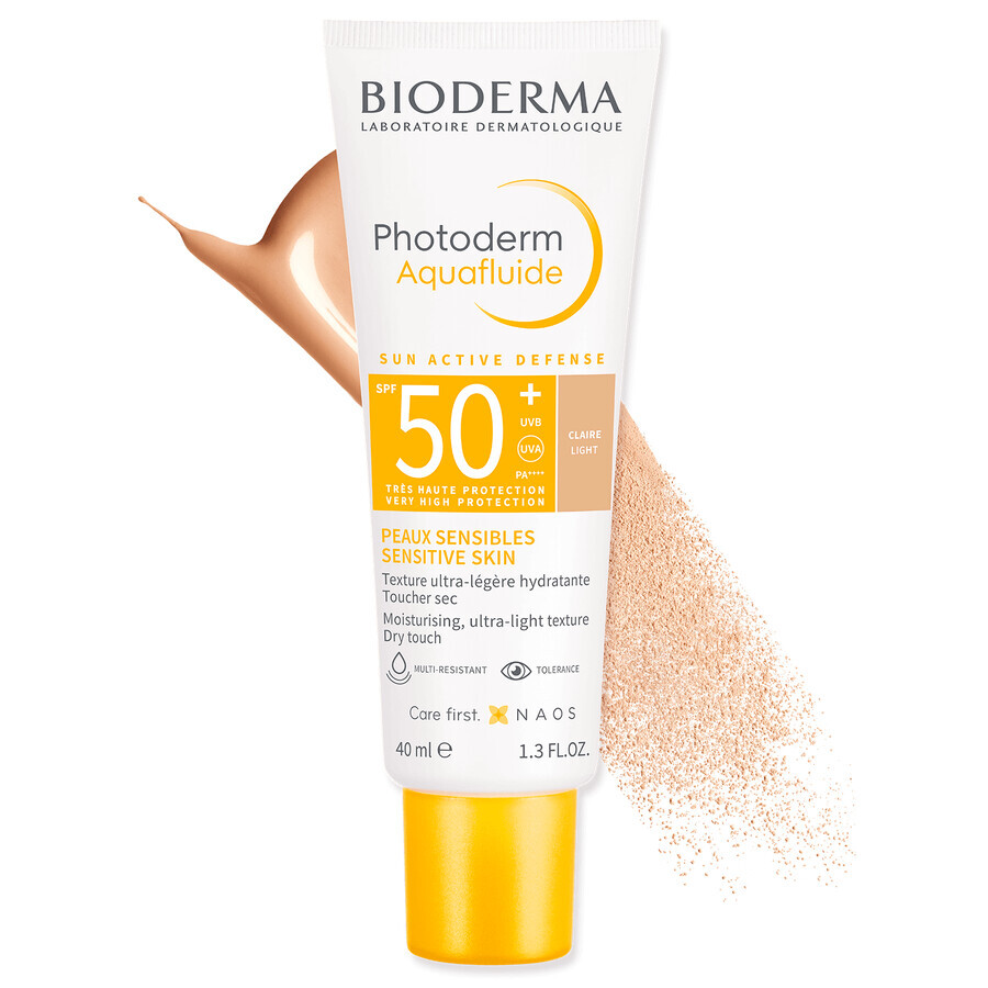 Set Bioderma Photoderm Aquafluide, protezione solare ultraleggera per pelli normali, leggera, SPF 50+, 40 ml + gel-crema lenitivo per prolungare l'abbronzatura, 100 ml
