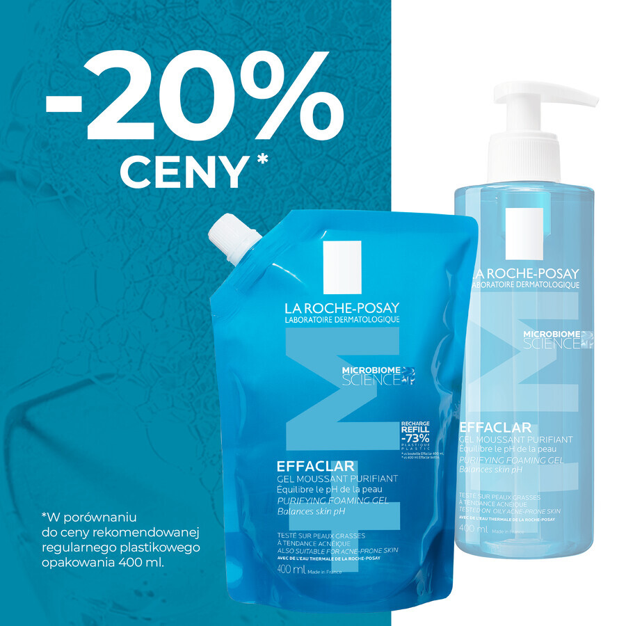 La Roche-Posay Effaclar, gel detergente per pelli grasse e sensibili, ricambio, 400 ml