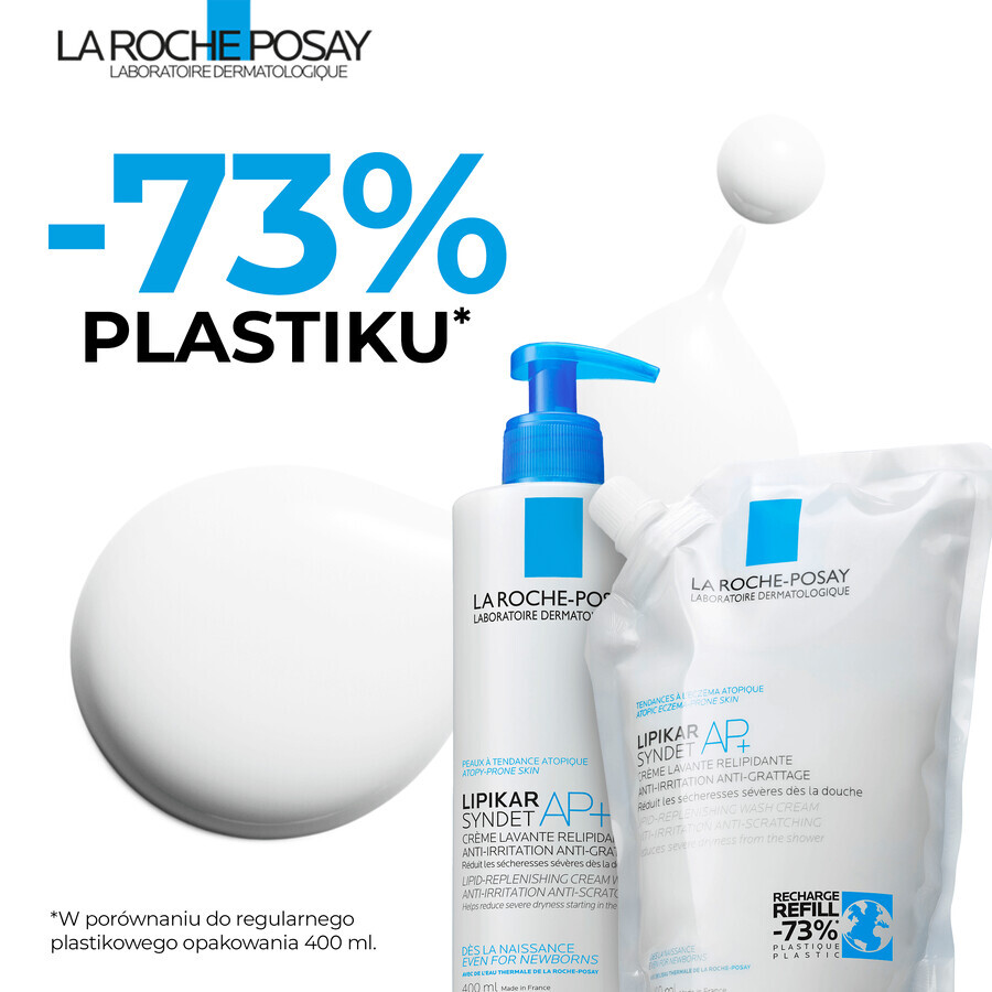 La Roche-Posay Lipikar Syndet AP+, cremă de spălare corporală cu reumplere lipidică, de la naștere, stoc, 400 ml