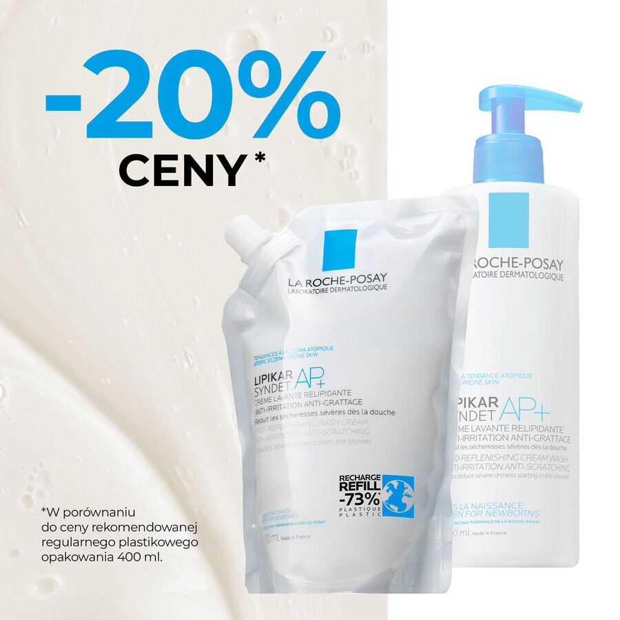 La Roche-Posay Lipikar Syndet AP+, cremă de spălare corporală cu reumplere lipidică, de la naștere, stoc, 400 ml