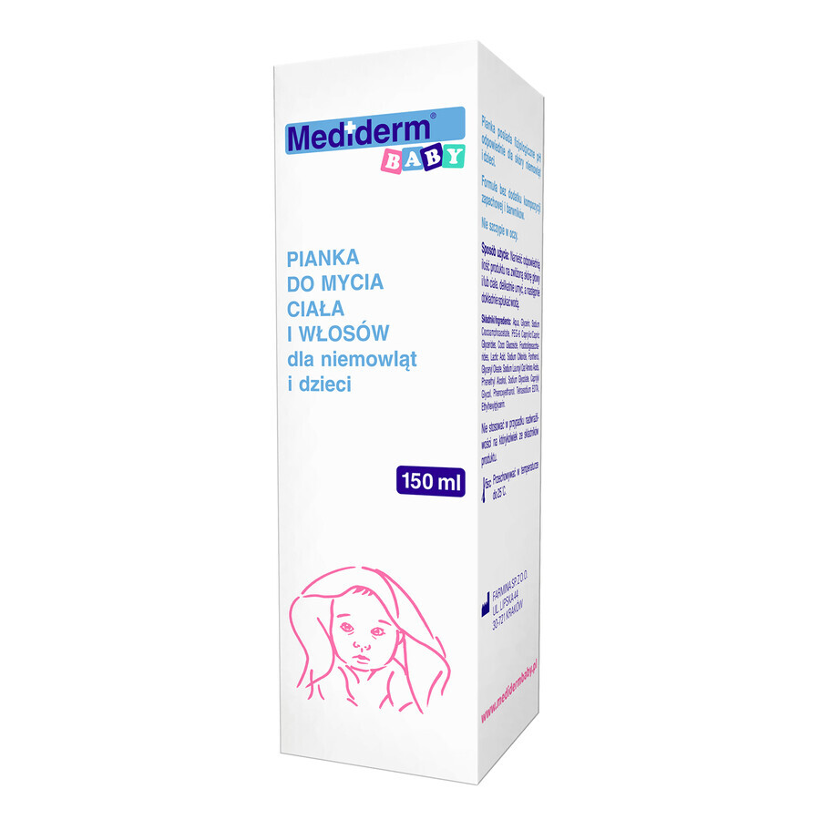 Mediderm Baby, cleansing foam for body and hair for babies and children, 150 ml
