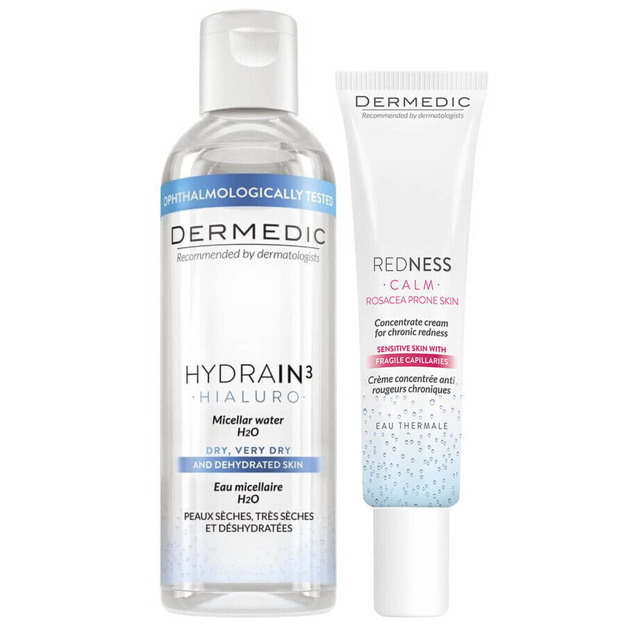 Set Dermedic Redness Calm, concentrated cream for chronic redness, 40 ml + Hydrain 3 Hialuro, micellar liquid H2O, 100 ml
