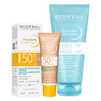 Set Bioderma Photoderm, fluido minerale opaco, scuro, SPF 50+, 40 g + gel-crema lenitivo per prolungare l'abbronzatura, 100 ml