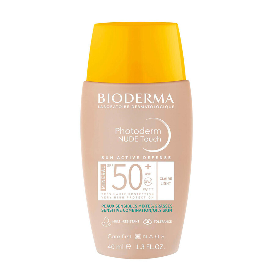 Set Bioderma Photoderm, fondotinta minerale effetto nudo, leggero, SPF 50+, 40 ml + gel-crema lenitivo per prolungare l'abbronzatura, 100 ml