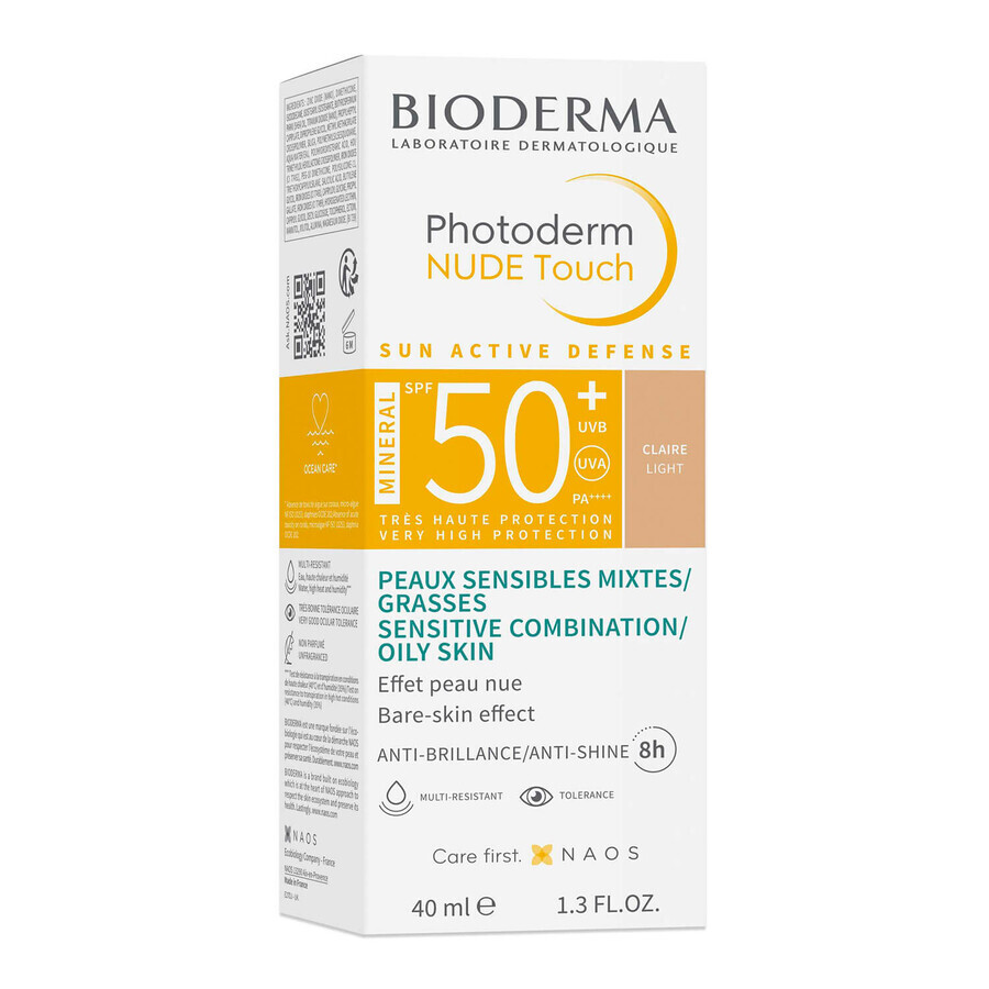 Set Bioderma Photoderm, fondotinta minerale effetto nudo, leggero, SPF 50+, 40 ml + gel-crema lenitivo per prolungare l'abbronzatura, 100 ml