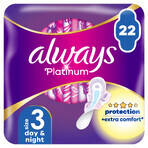 Always Platinum, maandverband met vleugels, maat 3, Dag & Nacht, 22 stuks Always Platinum, maandverband met vleugels, maat 3, Dag & Nacht, 22 stuks