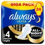 Always Ultra Sanitary Napkins with Wings, Size 4, Secure Night, 24 pcs Always Ultra Sanitary Napkins with Wings, Size 4, Secure Night, 24 pcs